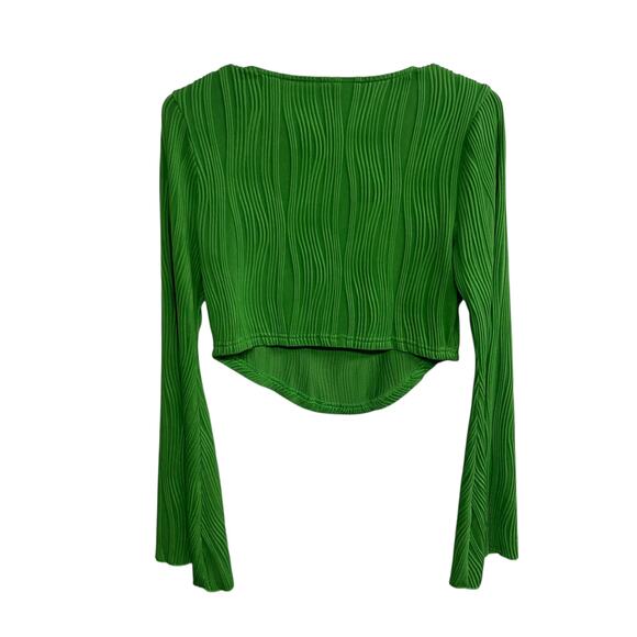 Dopamine Chic Green Ribbed Top Long‎ Sleeve Wavy Texture Y2K Revival Size L - Picture 3 of 6